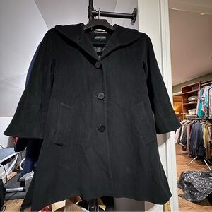 Ellen Tracy Black Wool/Angora Blend Pea Coat Wide Collar Size 8 Preppy